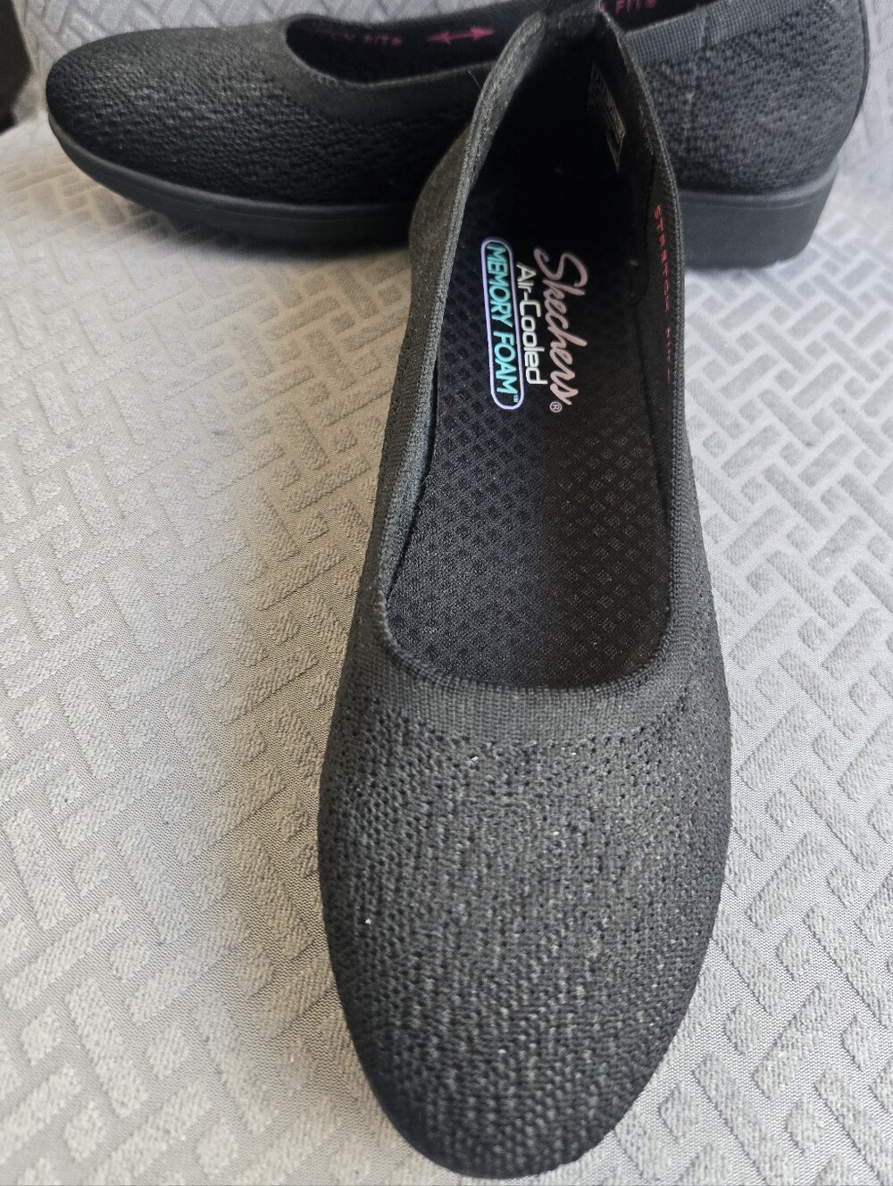 Skechers Black Knit Memory Foam Slip-On Ballet Flat